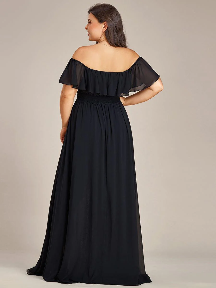 Plus Size Flowy Chiffon High-Low Off The Shoulder Bridesmaid Dress(Final Sale) - Image 12
