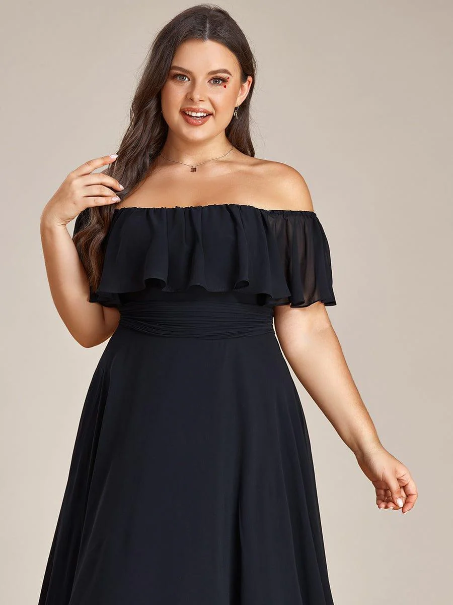 Plus Size Flowy Chiffon High-Low Off The Shoulder Bridesmaid Dress(Final Sale) - Image 13