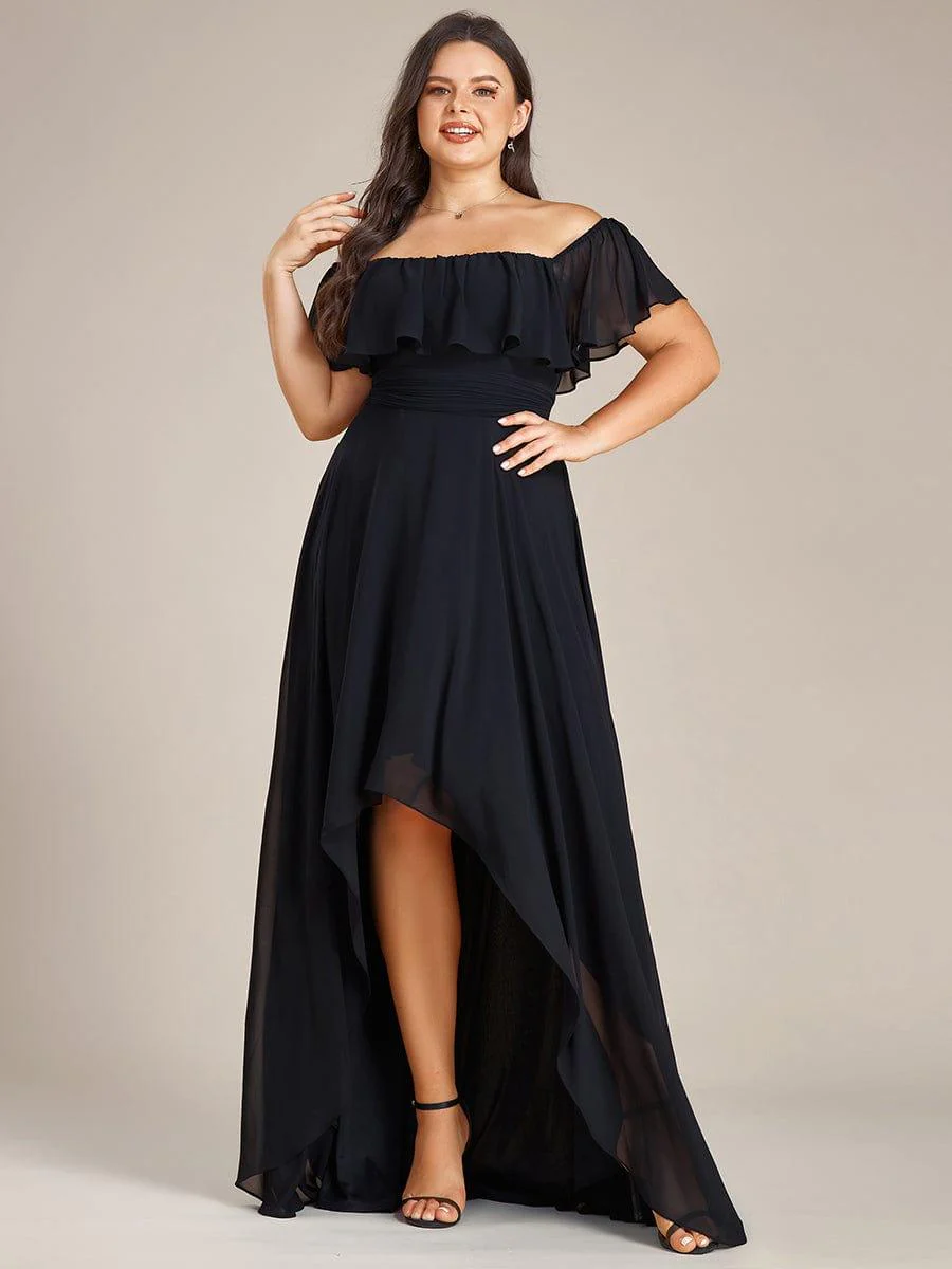 Plus Size Flowy Chiffon High-Low Off The Shoulder Bridesmaid Dress(Final Sale) - Image 14