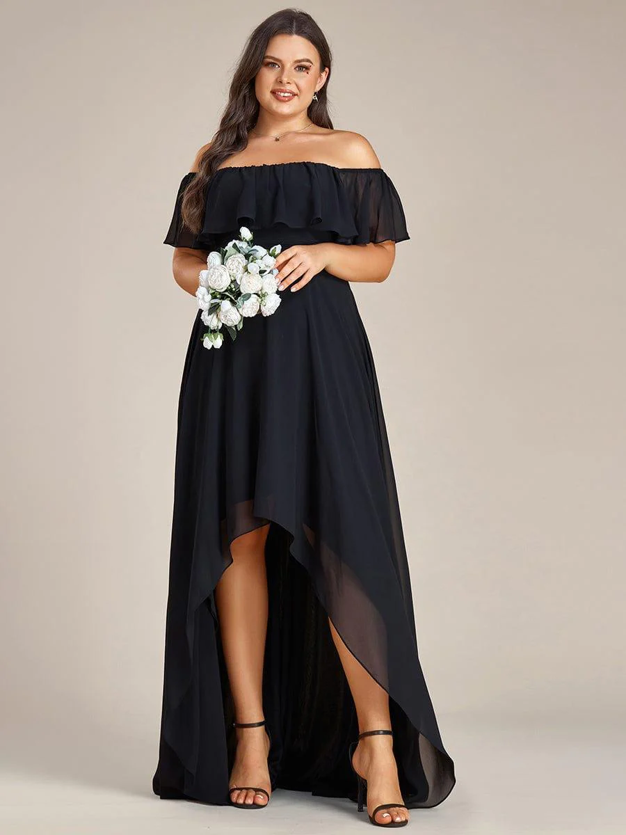 Plus Size Flowy Chiffon High-Low Off The Shoulder Bridesmaid Dress(Final Sale) - Image 15