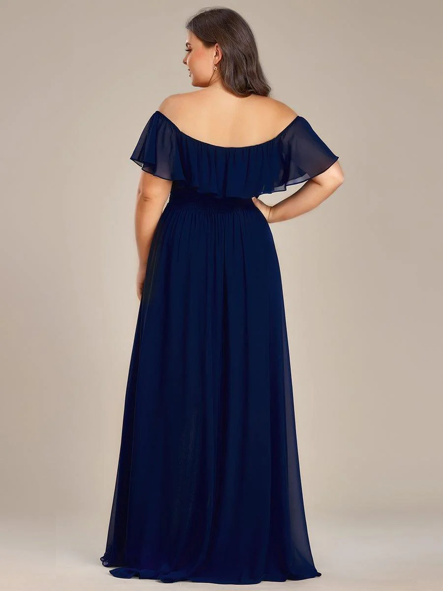 Plus Size Flowy Chiffon High-Low Off The Shoulder Bridesmaid Dress(Final Sale) - Image 22