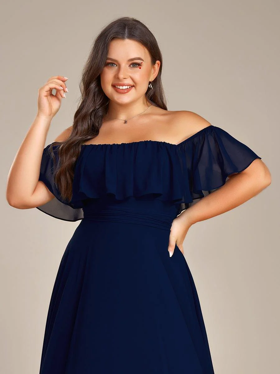 Plus Size Flowy Chiffon High-Low Off The Shoulder Bridesmaid Dress(Final Sale) - Image 23