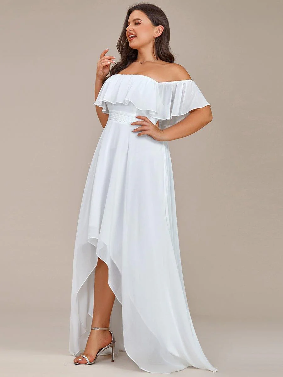 Plus Size Flowy Chiffon High-Low Off The Shoulder Bridesmaid Dress(Final Sale) - Image 30