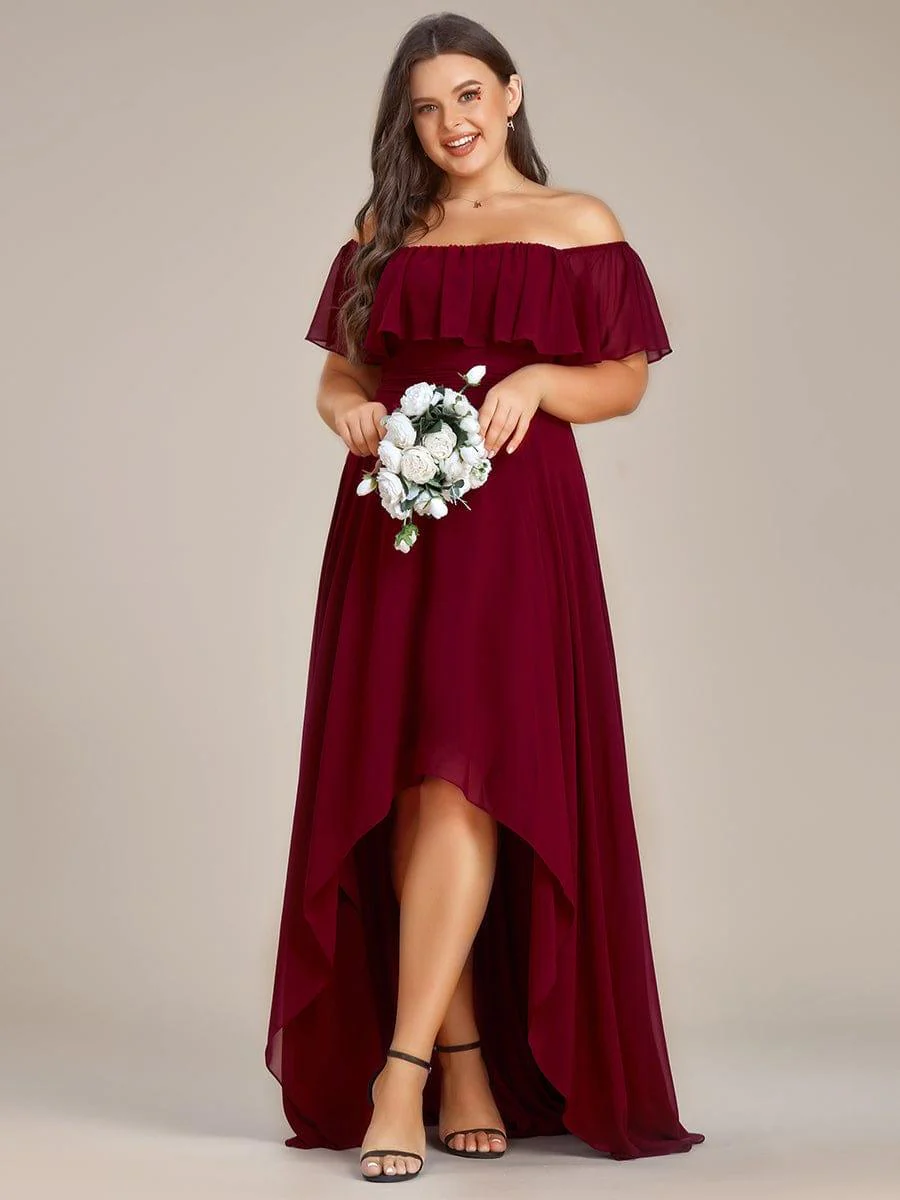 Plus Size Flowy Chiffon High-Low Off The Shoulder Bridesmaid Dress(Final Sale) - Image 5