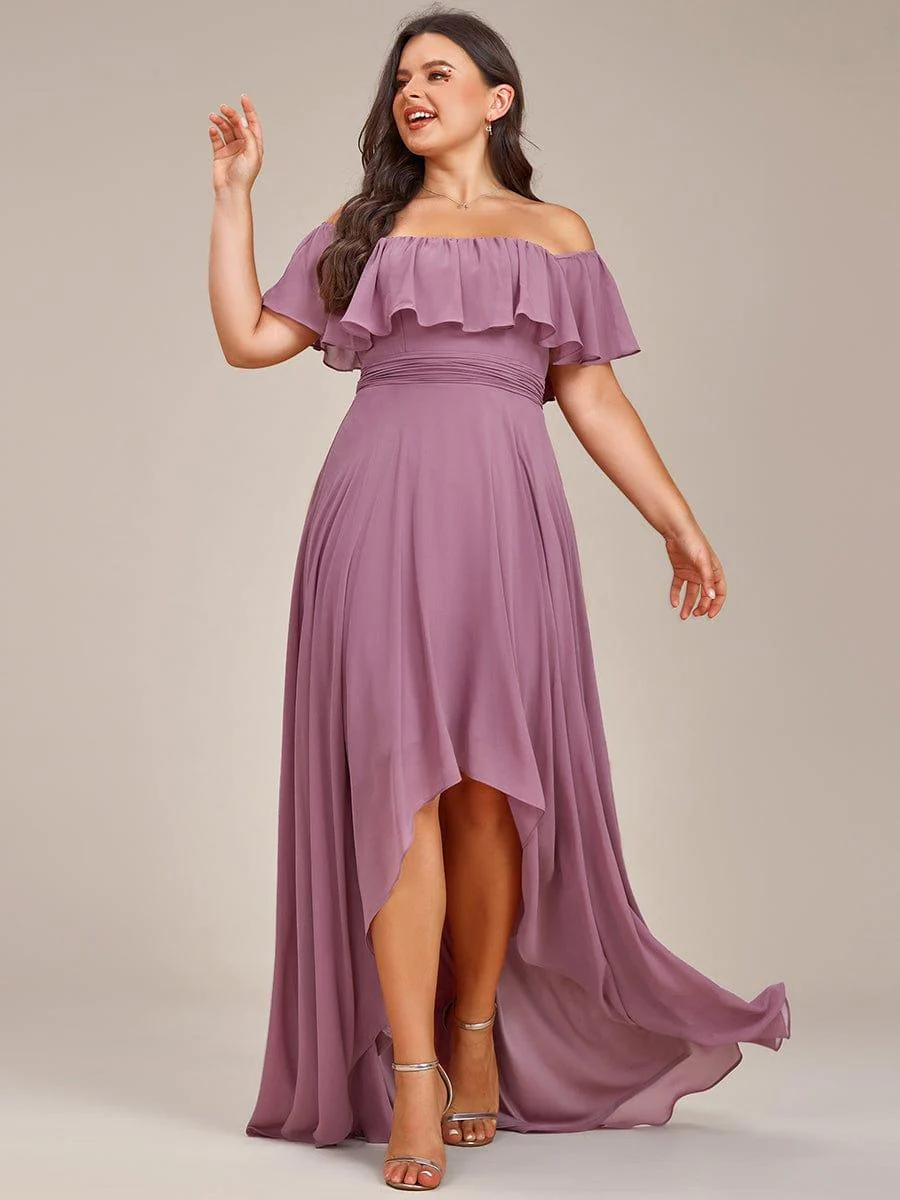 Plus Size Flowy Chiffon High-Low Off The Shoulder Bridesmaid Dress(Final Sale) - Image 6