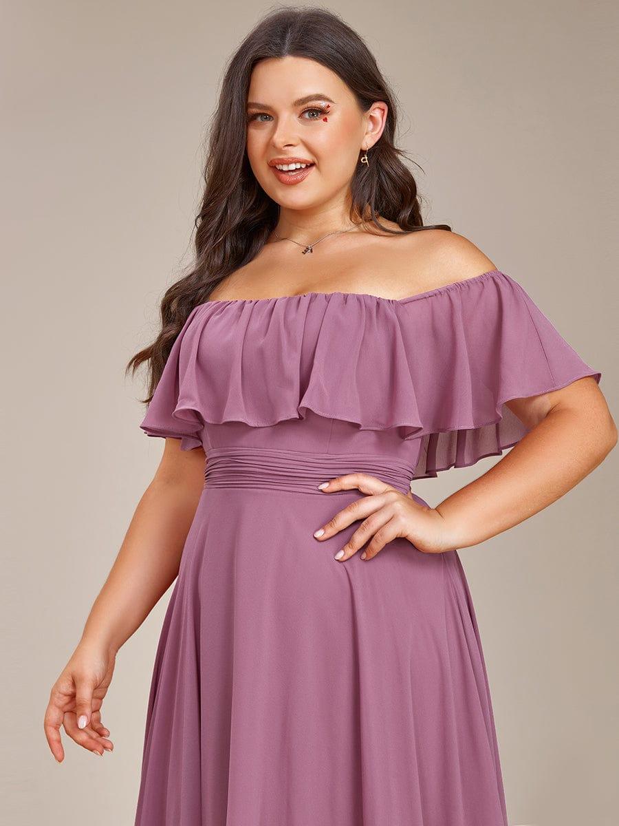 Plus Size Flowy Chiffon High-Low Off The Shoulder Bridesmaid Dress(Final Sale) - Image 8
