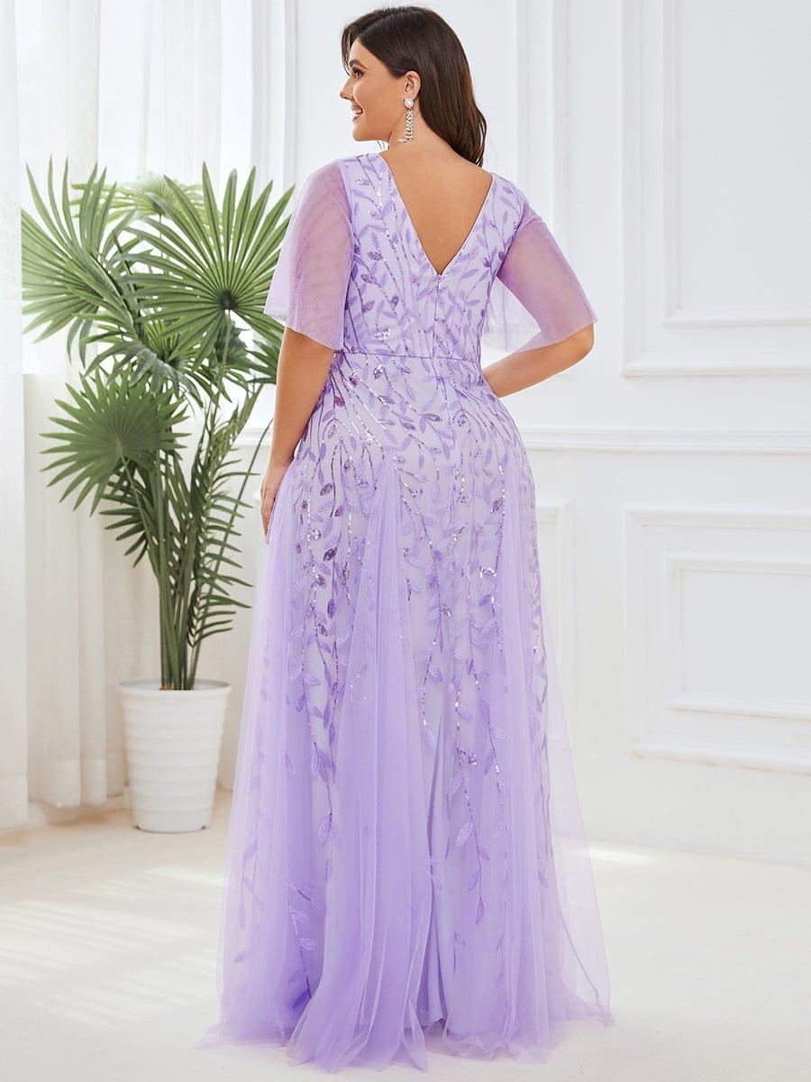 pretty ASTRAL|Plus Size Romantic Shimmery V Neck Ruffle Sleeves Evening Gown - Image 20