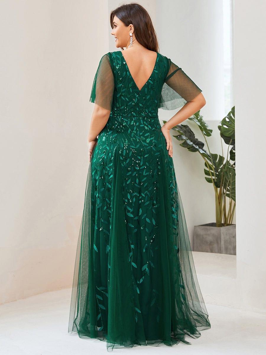pretty ASTRAL|Plus Size Romantic Shimmery V Neck Ruffle Sleeves Evening Gown - Image 30