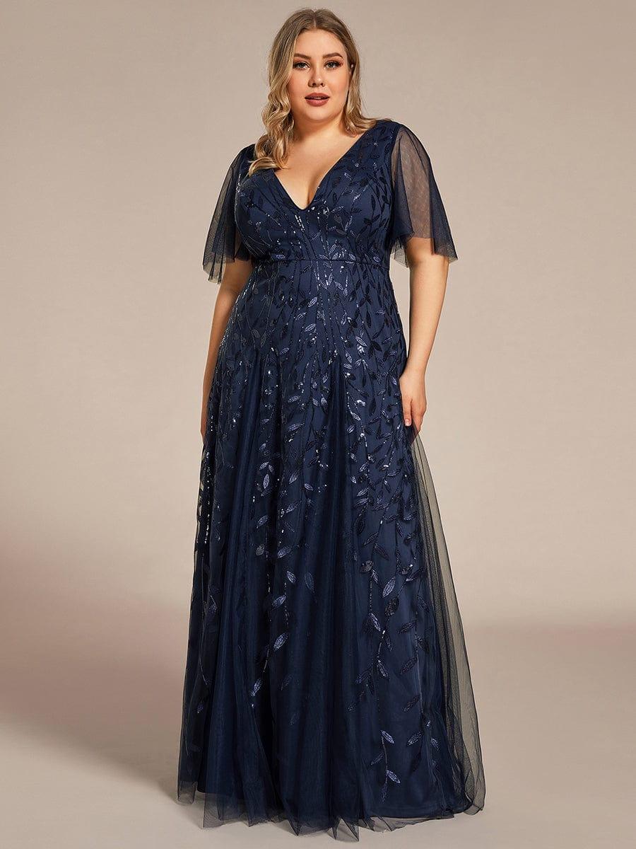 pretty ASTRAL|Plus Size Romantic Shimmery V Neck Ruffle Sleeves Evening Gown - Image 6