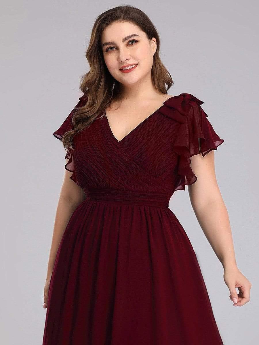 pretty AVELYN|Maxi Long Chiffon Plus Size Evening Dresses with Ruffles Sleeves - Image 10