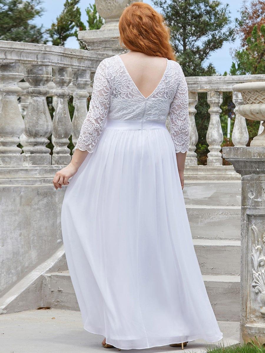 pretty FAUN|Plus Size See-Through Floor Length Lace Bridesmaid Dress With Half Sleeve - Image 17