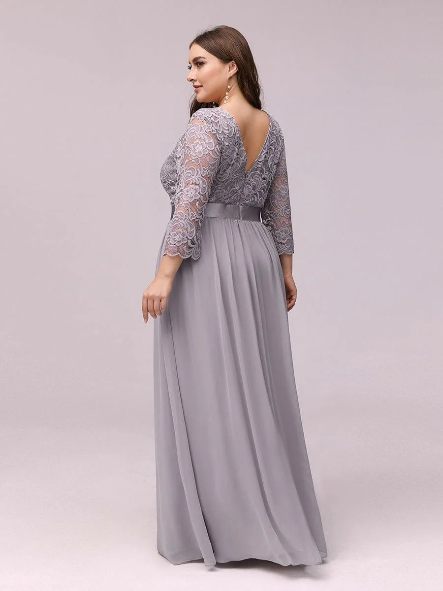 pretty FAUN|Plus Size See-Through Floor Length Lace Bridesmaid Dress With Half Sleeve - Image 31