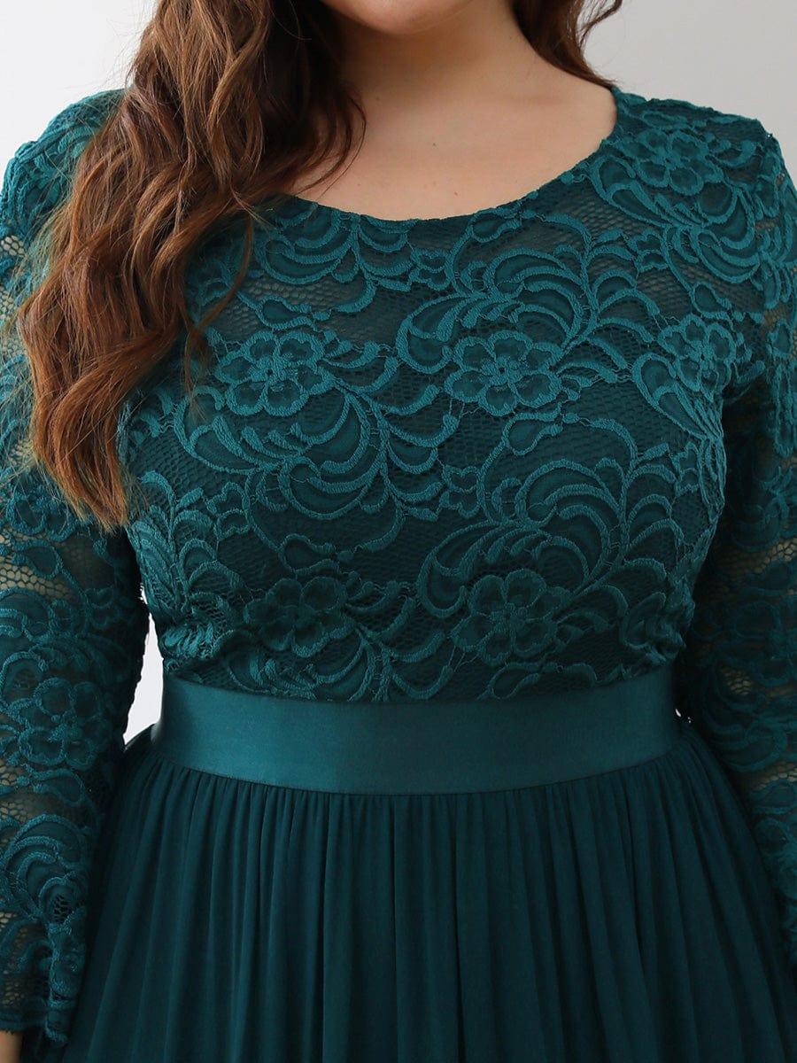 pretty FAUN|Plus Size See-Through Floor Length Lace Bridesmaid Dress With Half Sleeve - Image 53