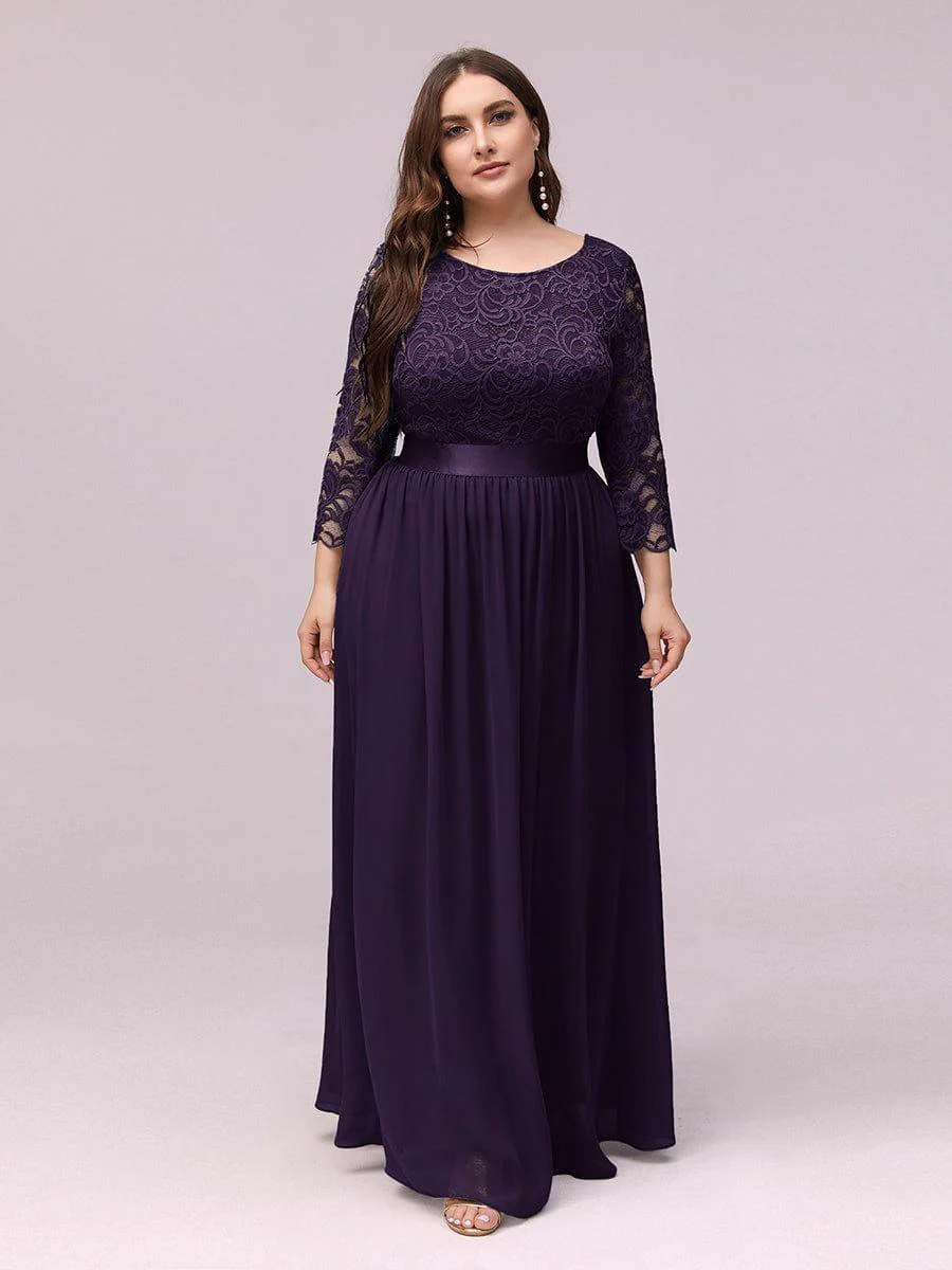 pretty FAUN|Plus Size See-Through Floor Length Lace Bridesmaid Dress With Half Sleeve - Image 56