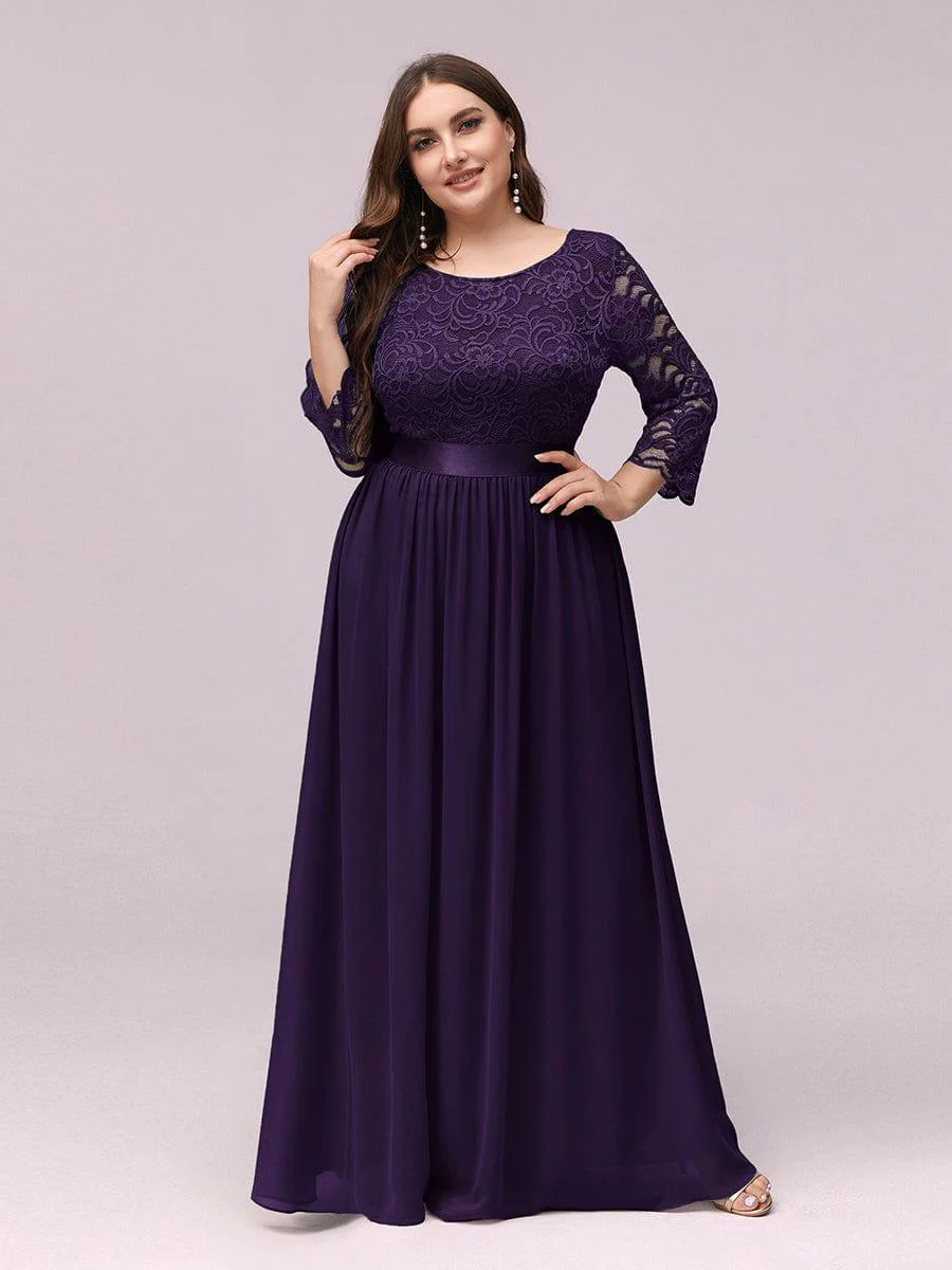pretty FAUN|Plus Size See-Through Floor Length Lace Bridesmaid Dress With Half Sleeve - Image 59