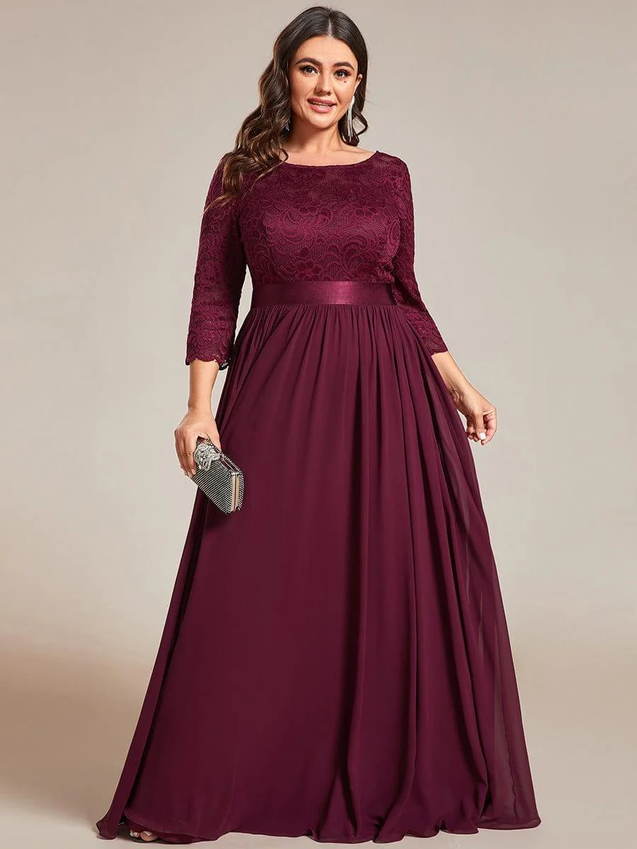 pretty FAUN|Plus Size See-Through Floor Length Lace Bridesmaid Dress With Half Sleeve - Image 61