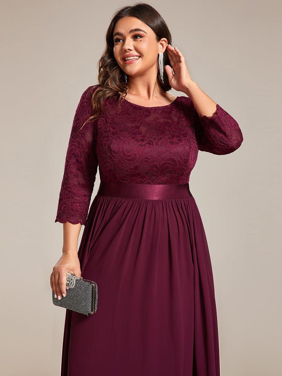 pretty FAUN|Plus Size See-Through Floor Length Lace Bridesmaid Dress With Half Sleeve - Image 63