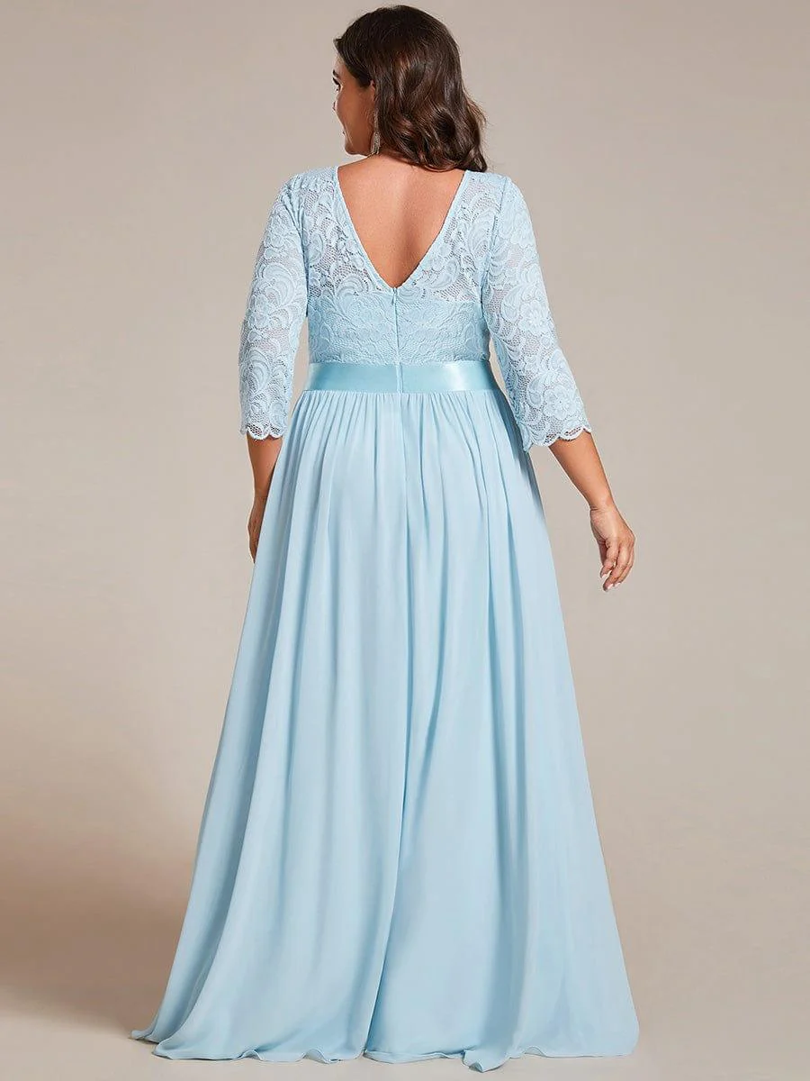 pretty FAUN|Plus Size See-Through Floor Length Lace Bridesmaid Dress With Half Sleeve - Image 67
