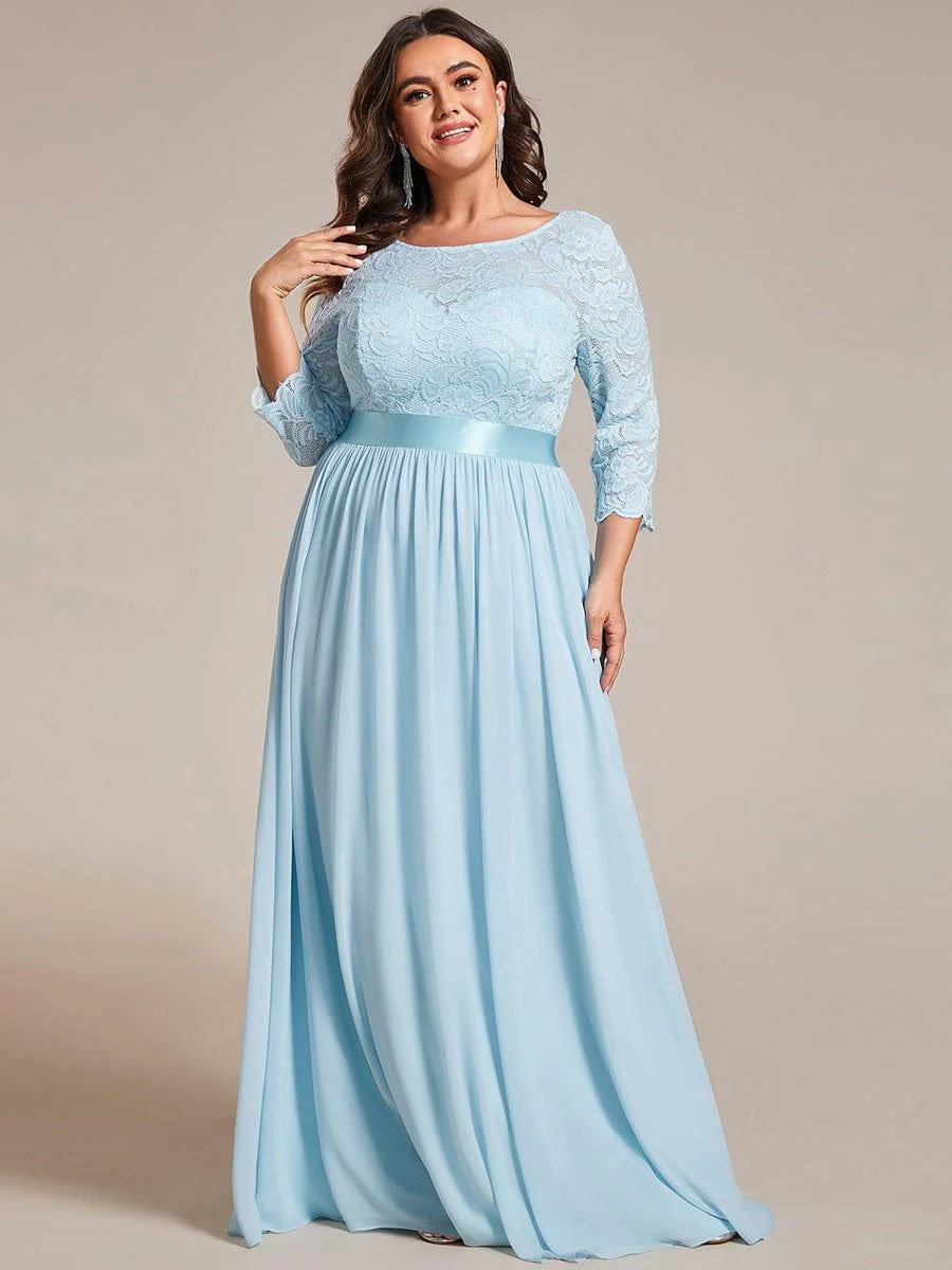 pretty FAUN|Plus Size See-Through Floor Length Lace Bridesmaid Dress With Half Sleeve - Image 69