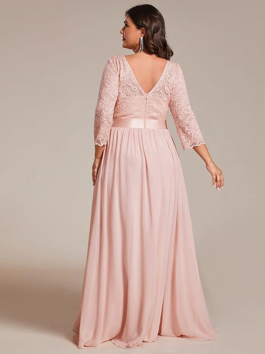 pretty FAUN|Plus Size See-Through Floor Length Lace Bridesmaid Dress With Half Sleeve - Image 72