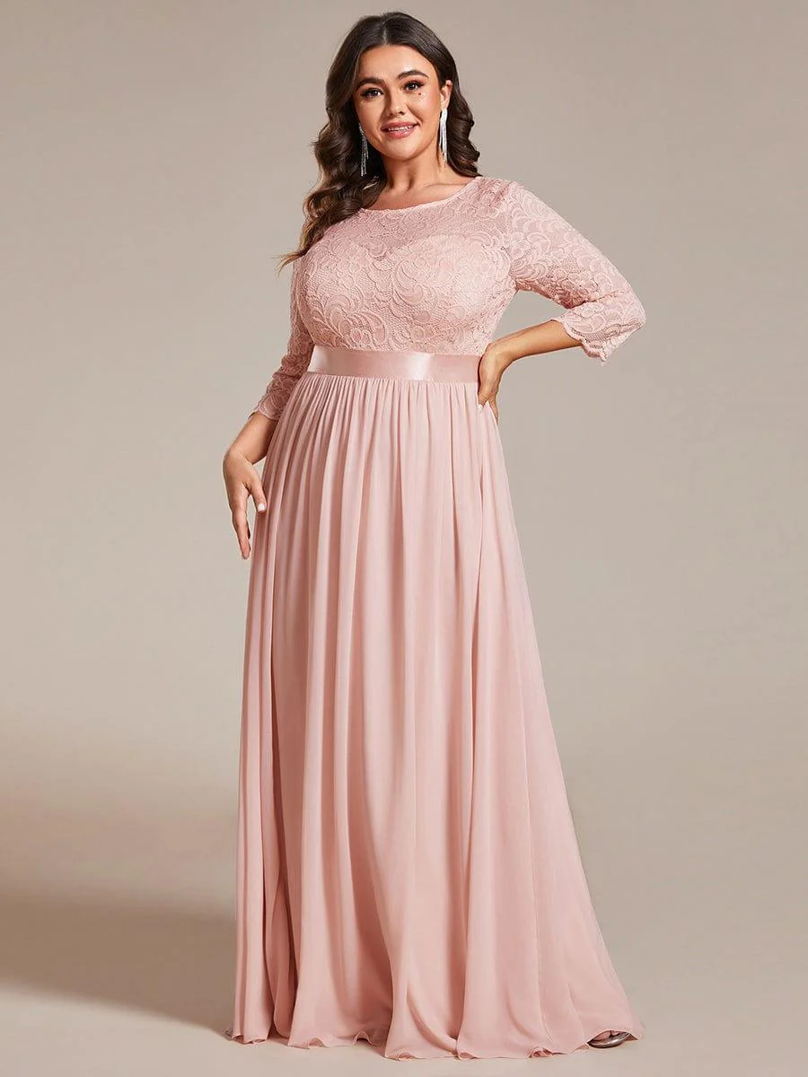pretty FAUN|Plus Size See-Through Floor Length Lace Bridesmaid Dress With Half Sleeve - Image 74