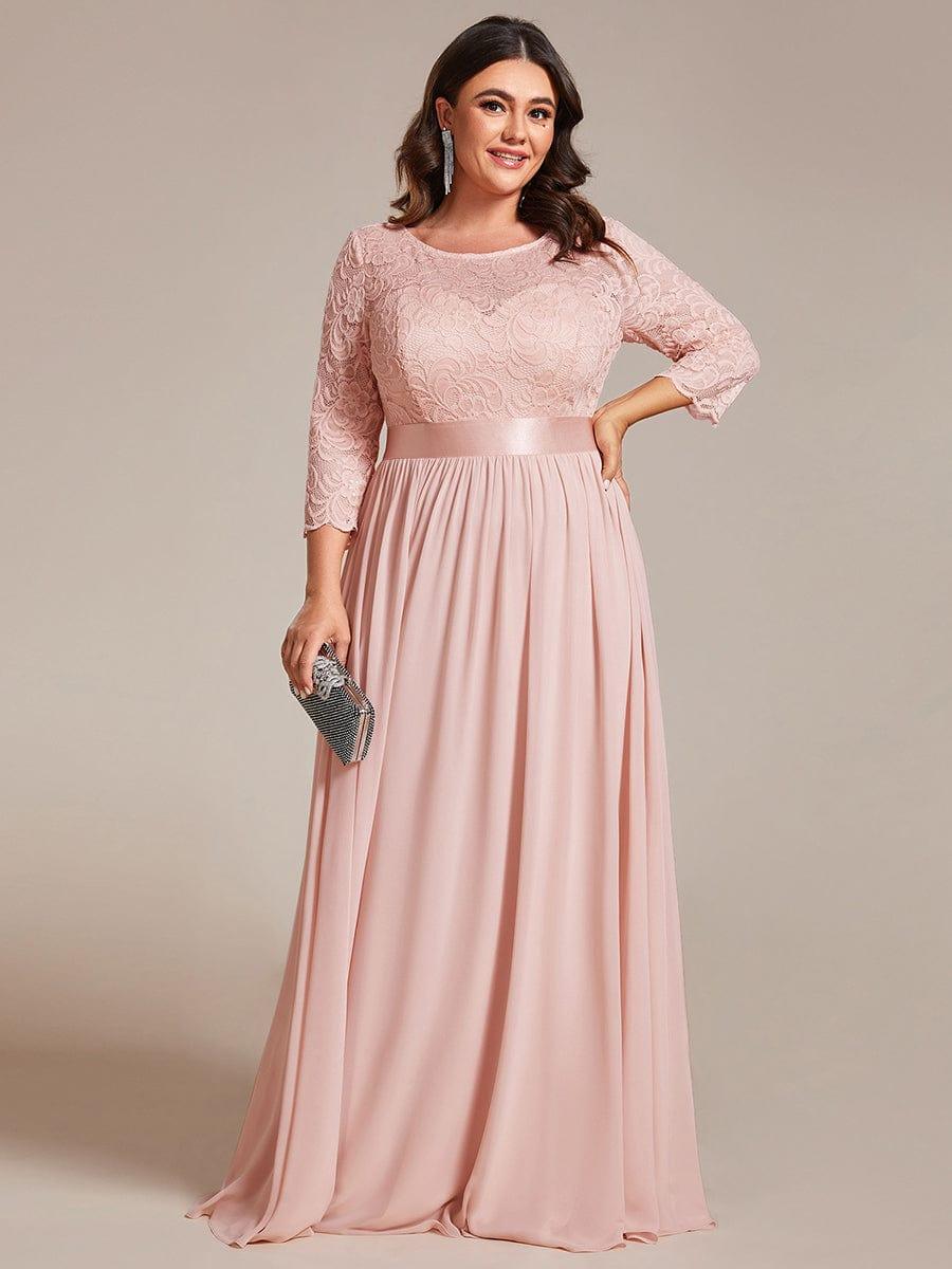 pretty FAUN|Plus Size See-Through Floor Length Lace Bridesmaid Dress With Half Sleeve - Image 75
