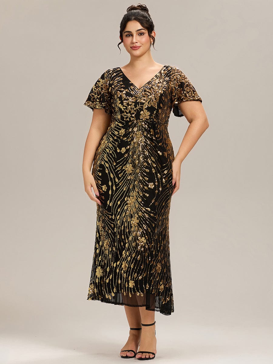 pretty PALMER|Plus Size Sequin Ruffle Sleeve Evening Dress - Image 16