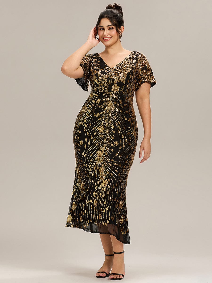 pretty PALMER|Plus Size Sequin Ruffle Sleeve Evening Dress - Image 20