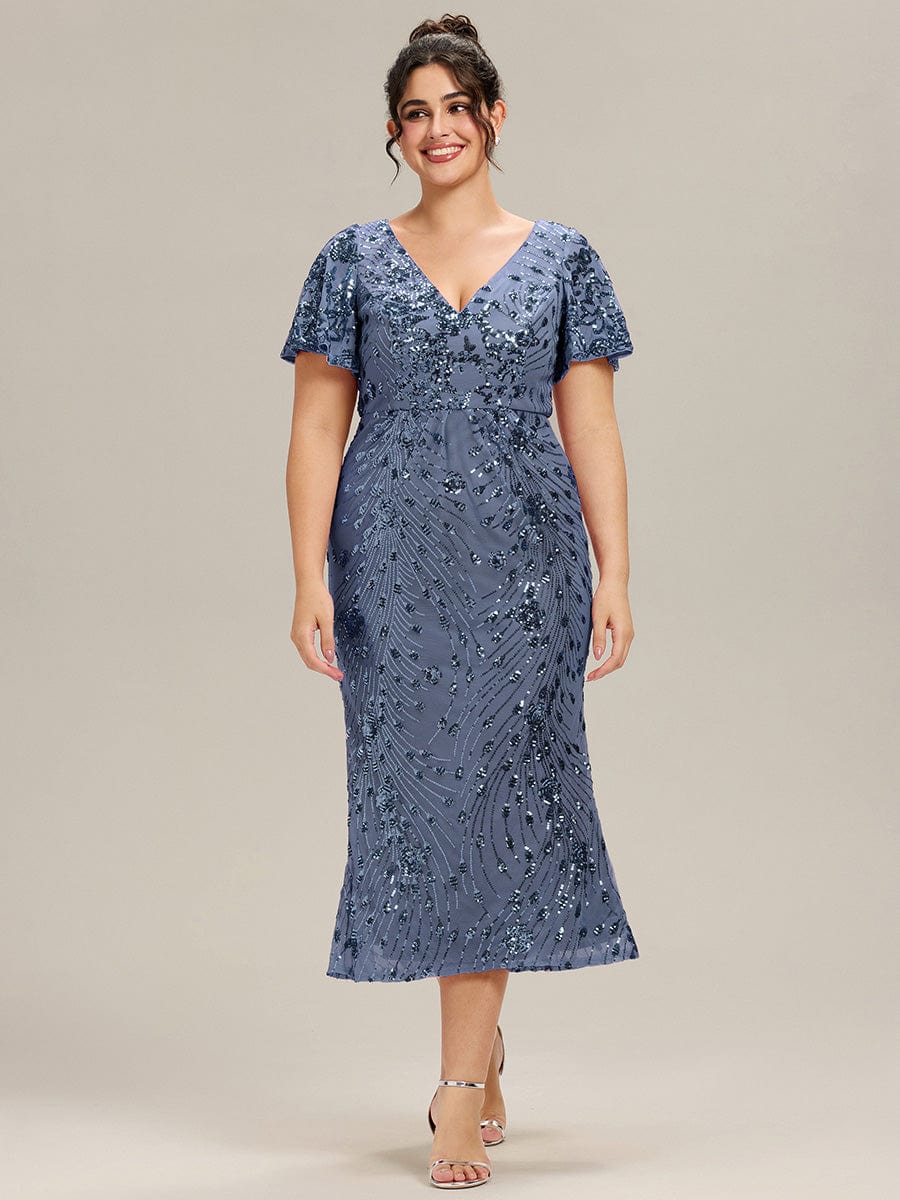 pretty PALMER|Plus Size Sequin Ruffle Sleeve Evening Dress - Image 26