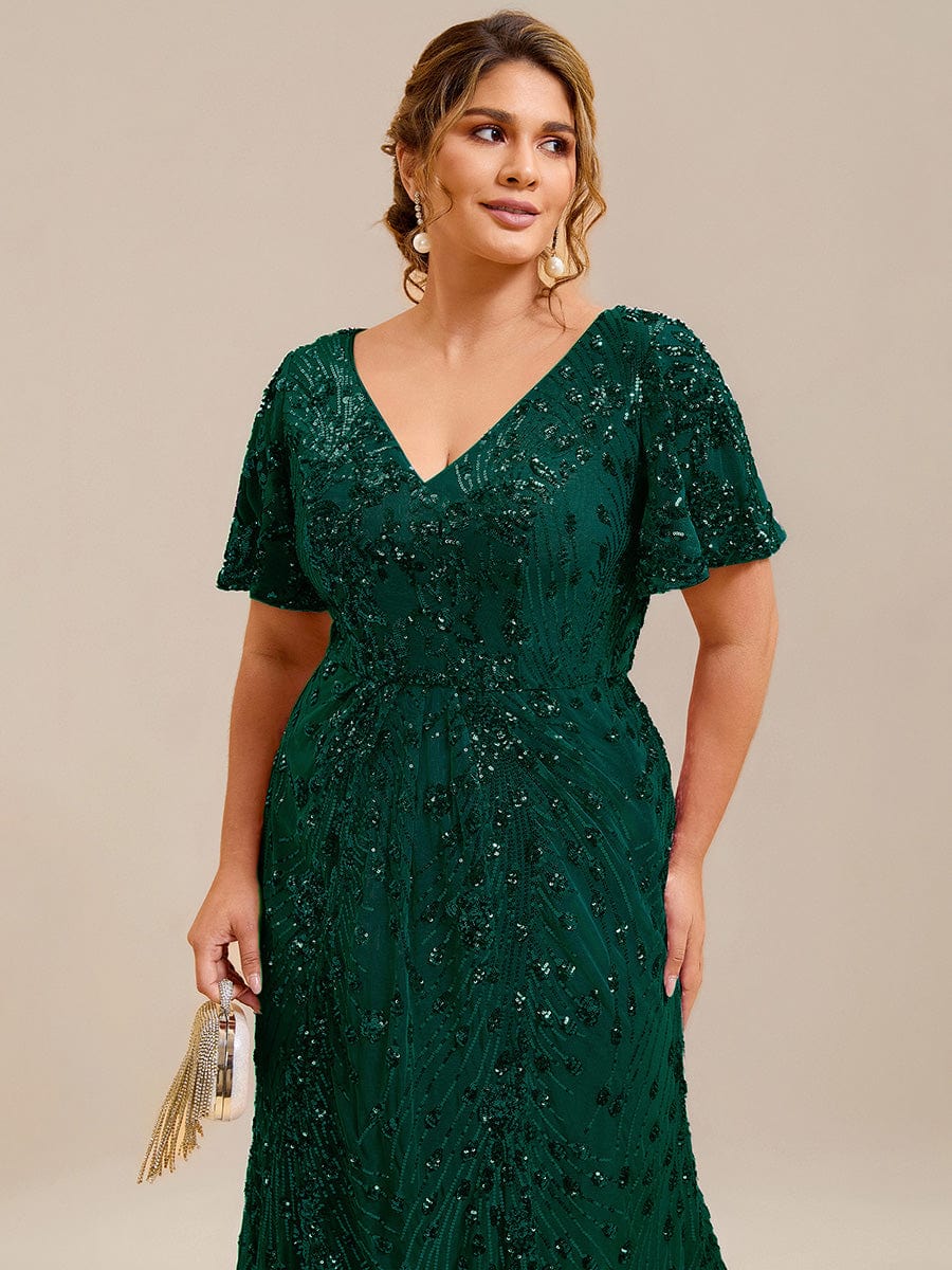 pretty PALMER|Plus Size Sequin Ruffle Sleeve Evening Dress - Image 43