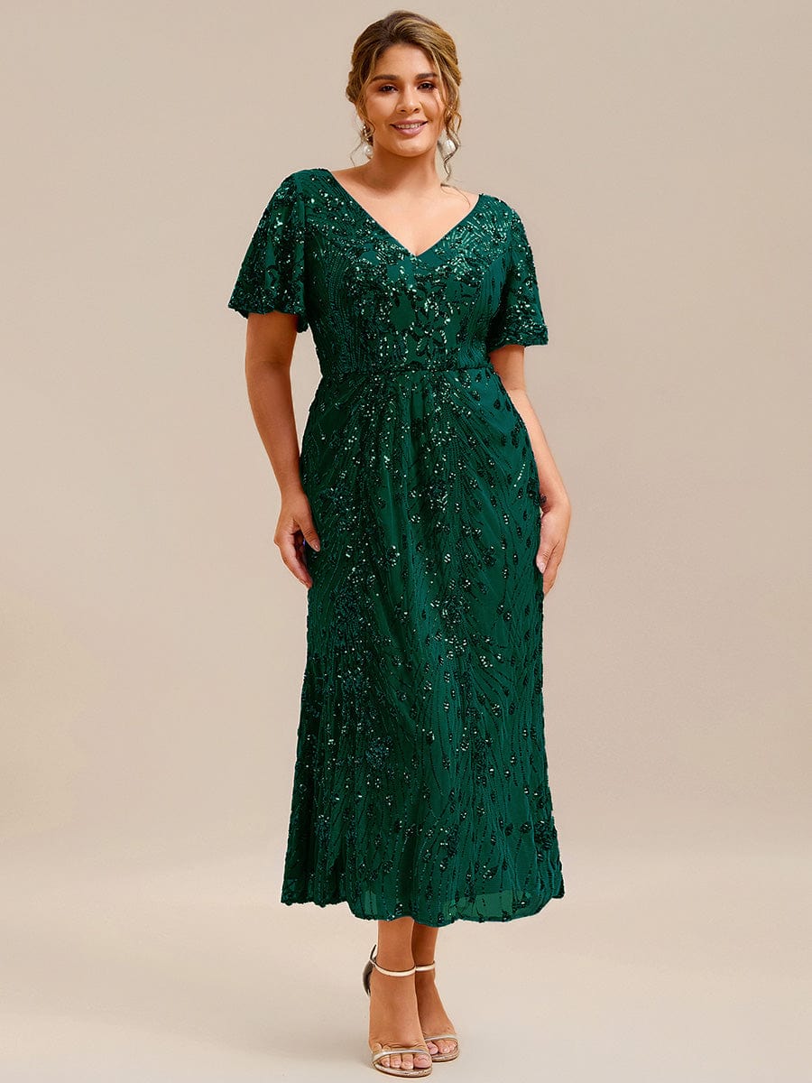 pretty PALMER|Plus Size Sequin Ruffle Sleeve Evening Dress - Image 45
