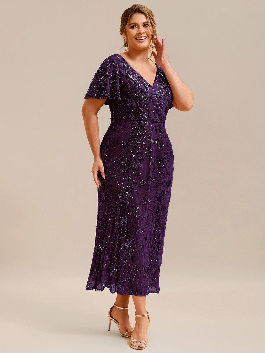 pretty PALMER|Plus Size Sequin Ruffle Sleeve Evening Dress - Image 49