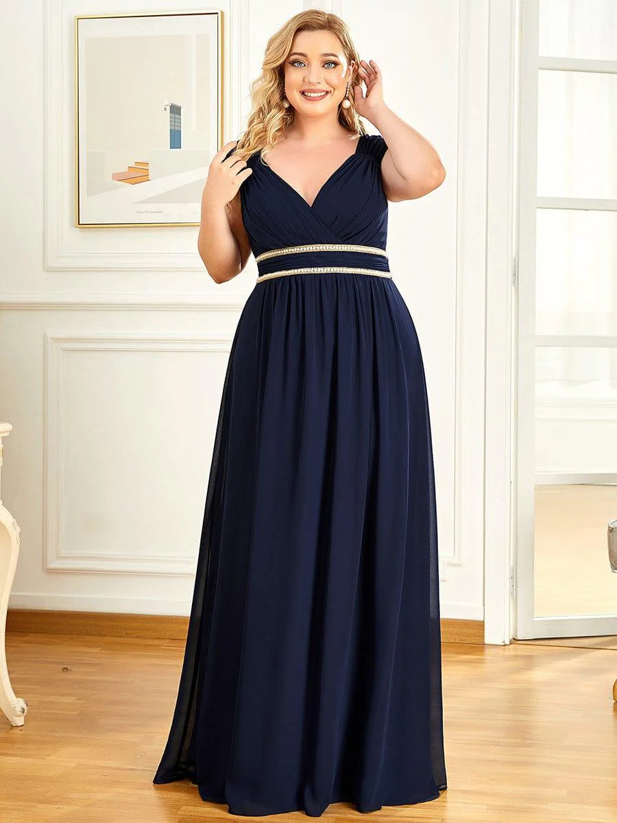 V-Neck Sleeveless Grecian Style Plus Size Evening Dresses - Image 26