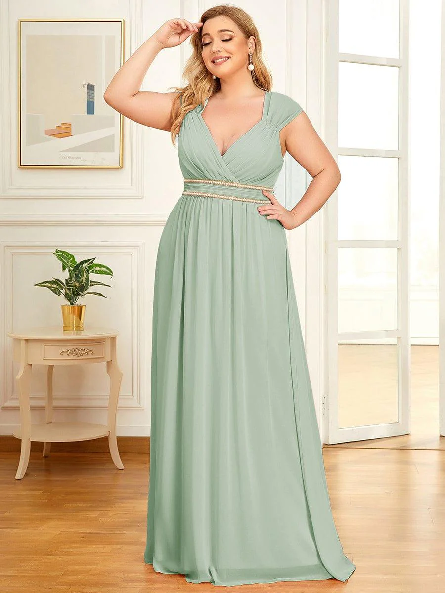 V-Neck Sleeveless Grecian Style Plus Size Evening Dresses - Image 6