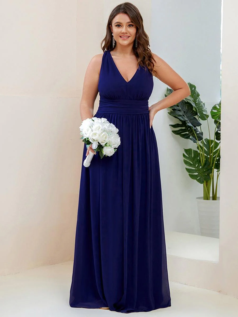 pretty HUSH|Plus Size Sleeveless V-Neck Chiffon Maxi Bridesmaid Dress - Image 28