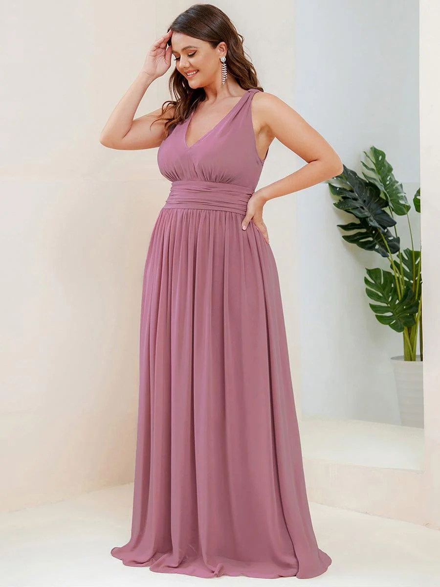 pretty HUSH|Plus Size Sleeveless V-Neck Chiffon Maxi Bridesmaid Dress - Image 50