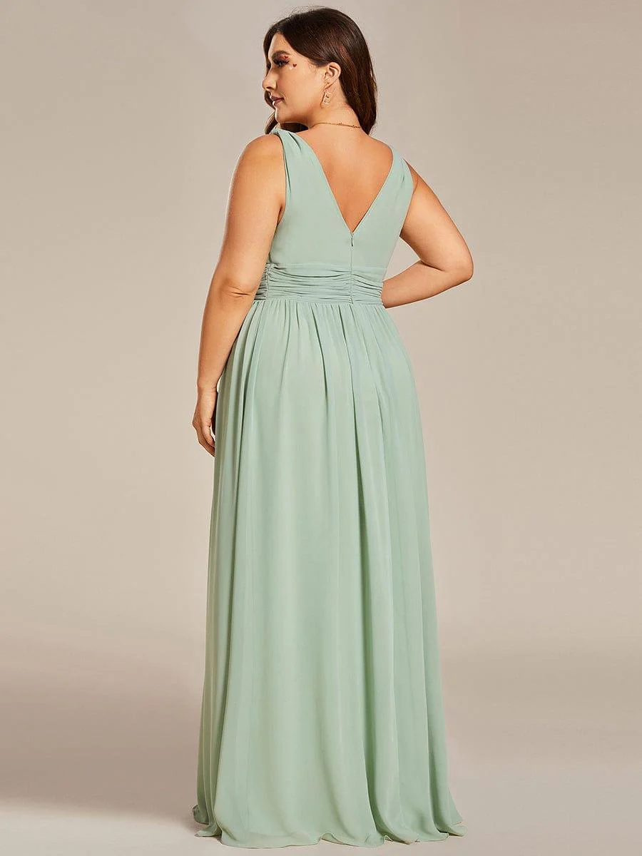 pretty HUSH|Plus Size Sleeveless V-Neck Chiffon Maxi Bridesmaid Dress - Image 82