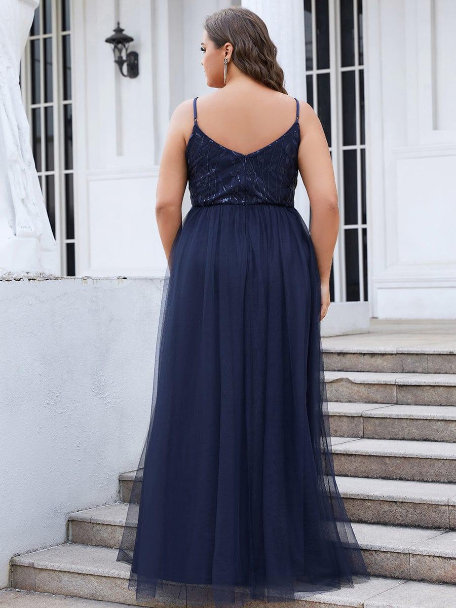 Plus Size V Neck Floral Sequined Spaghetti Straps Maxi Evening Dress(Final Sale) - Image 14