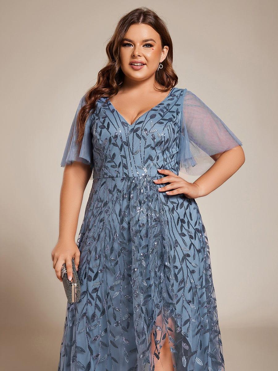 pretty ALIX|Plus Size V-Neck High Slit Sequined Evening Dresses - Image 18