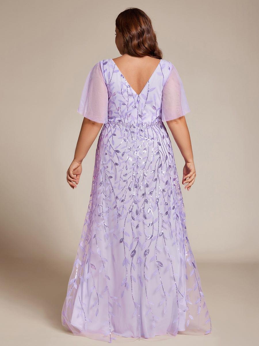 pretty ALIX|Plus Size V-Neck High Slit Sequined Evening Dresses - Image 22