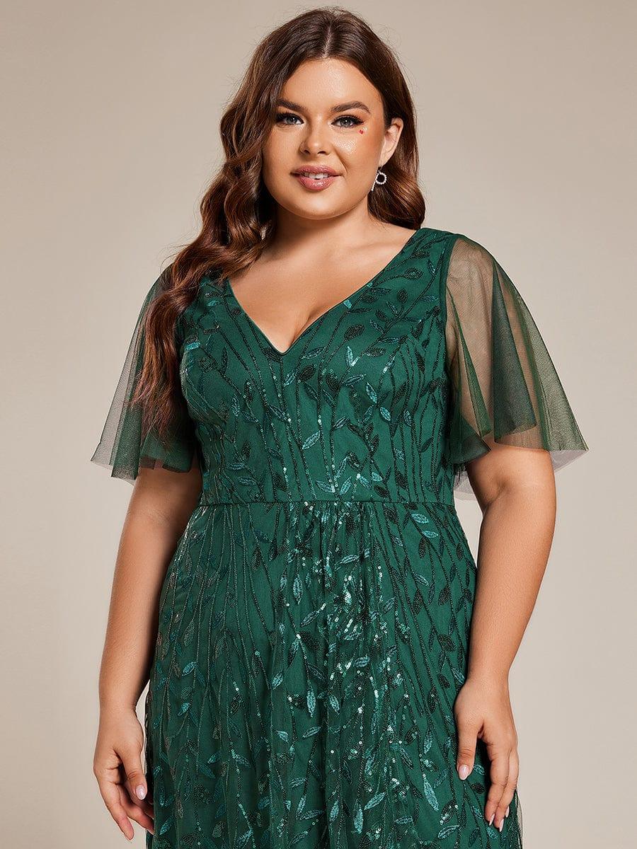 pretty ALIX|Plus Size V-Neck High Slit Sequined Evening Dresses - Image 28