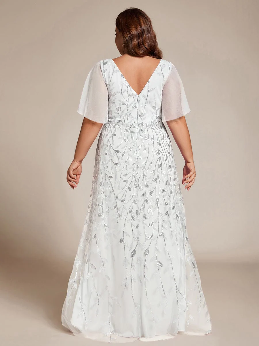 pretty ALIX|Plus Size V-Neck High Slit Sequined Evening Dresses - Image 42