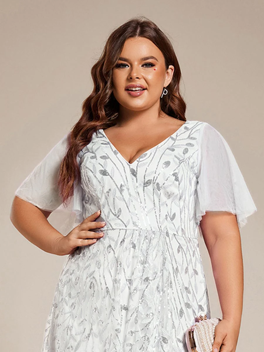 pretty ALIX|Plus Size V-Neck High Slit Sequined Evening Dresses - Image 43