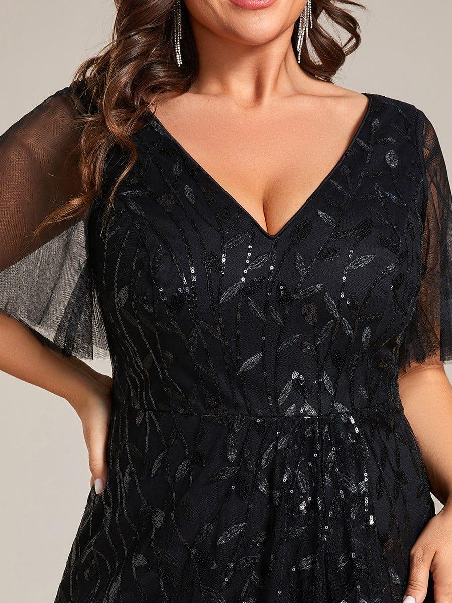 pretty ALIX|Plus Size V-Neck High Slit Sequined Evening Dresses - Image 8