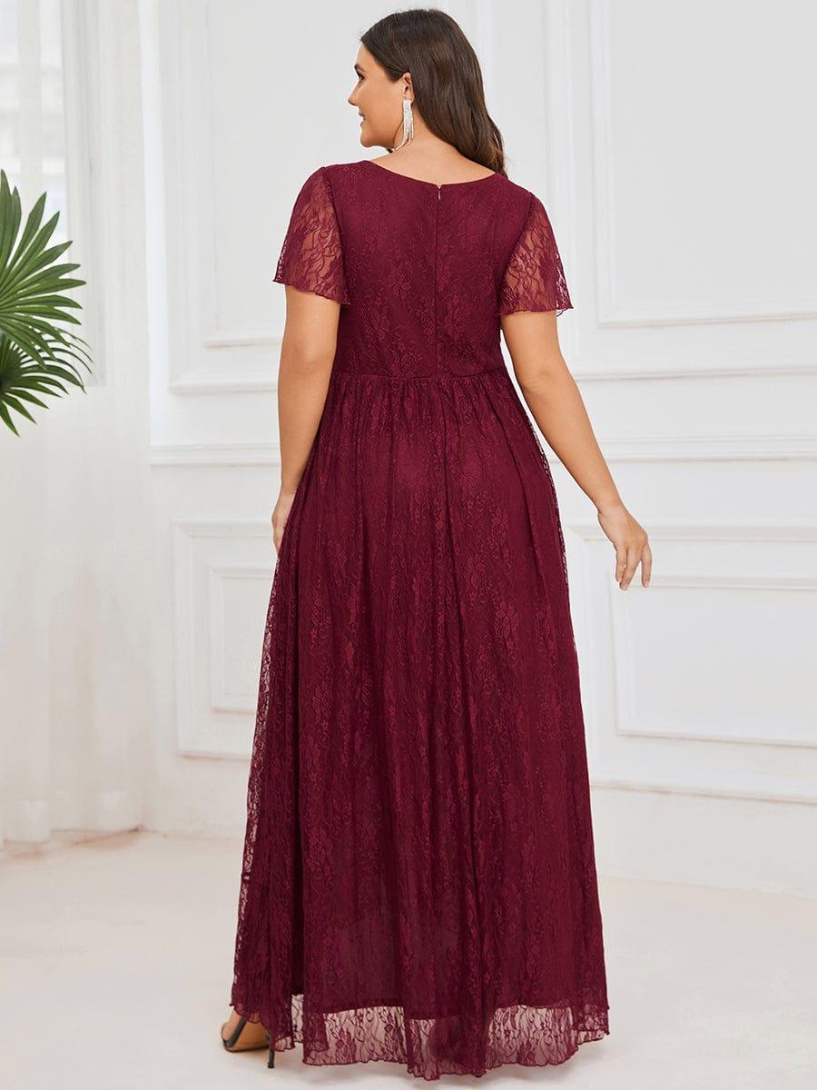 pretty ELISE|Plus Size V-Neck Short Sleeve Pleated Ruffled Lace Evening Dress - Image 21