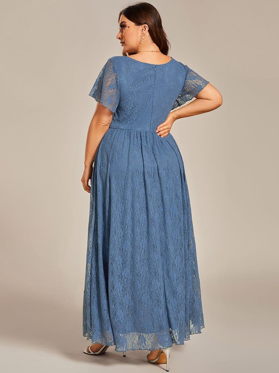 pretty ELISE|Plus Size V-Neck Short Sleeve Pleated Ruffled Lace Evening Dress - Image 39