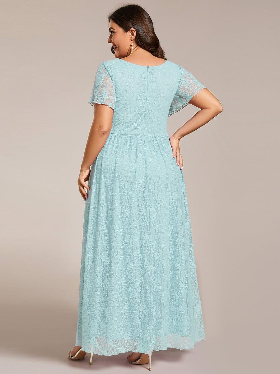 pretty ELISE|Plus Size V-Neck Short Sleeve Pleated Ruffled Lace Evening Dress - Image 67