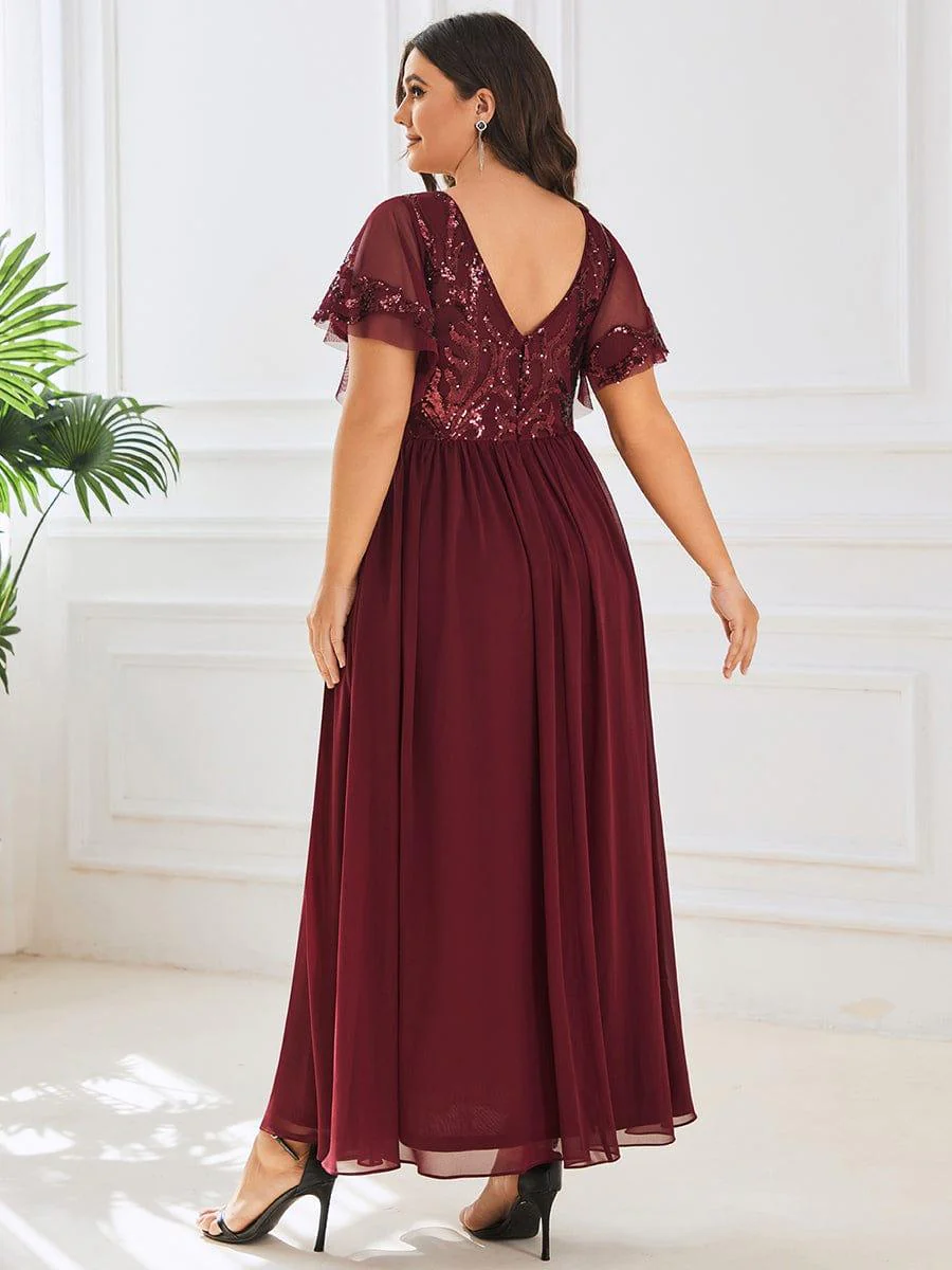 pretty HAZEL|Plus Size V-Neck Short Sleeve Sequin Bodice Mother of the Bride Dress - Image 9