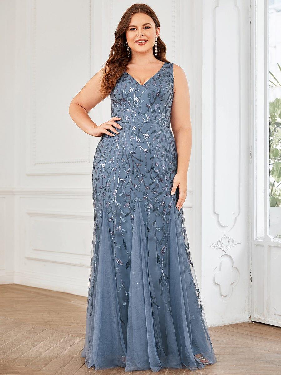 pretty ORIEL|Plus Size Women's V-Neck Fishtail Sequin Evening Dress - Image 15