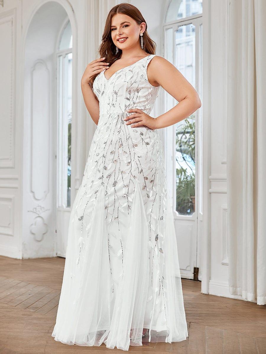 pretty ORIEL|Plus Size Women's V-Neck Fishtail Sequin Evening Dress - Image 27